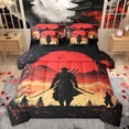 thumbnail image 1 of Homewish Japanese Theme 7-Piece Bedding Comforter Set,Black Samurai King Bedding Sets,Orange Natural Landscape Sunset Bed Sheets For Adult,Ultra Soft Home Decor Reversible, 1 of 8