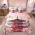 thumbnail image 1 of Homewish Japanese Ukiyo-E 7-Piece Twin Bedding Sets,Pink Sakura Bedding Comforter Set,Classic Japan Architecture Sheet Sets For Girls Teens,Breathable Home Decor Reversible, 1 of 8