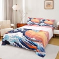 thumbnail image 1 of Homewish Japanese Ukiyo-E Twin Sheet Sets,Ocean Sea Wave Twin Fitted Sheet,Orange Sunset Flat Sheet For Girl Kids,Luxury Bedroom Decor,3 Pieces, 1 of 7