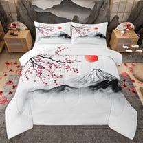 Homewish Japanese Ukiyoe Bedding Comforter Set,Rustic Cherry Blossom Twin Comforter Sets,Pink White Gray Bedding Set For Girl,Luxury Bedroom Decor Reversible,2pcs