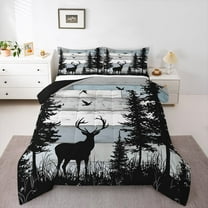 Homewish Jungle Animal Deer Bedding Comforter Set,Rustic Farmhouse Cabin Twin Comforter Sets,Old Barn Door Bedding Set For Boys Teens,Microfiber Bedroom Decor Reversible,2 Pieces
