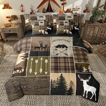 Homewish Jungle Animal Deer R 7-Piece Twin Bedding Sets,Woodland Animal Bedding Comforter Set,Brown Black Sheet Sets For Men Women,Microfiber Bedroom Decor Reversible