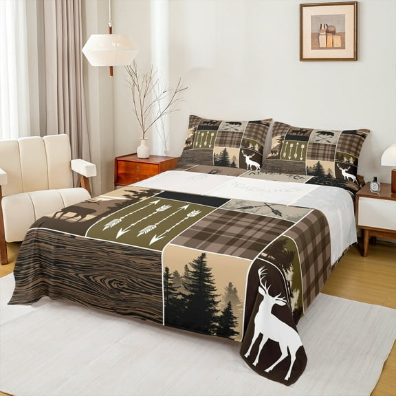 Homewish Jungle Animal Deer R Bed Sheets,Woodland Animal King Sheets,Brown Black Sheet Set For Men Women,Microfiber Bedroom Decor,4-Piece