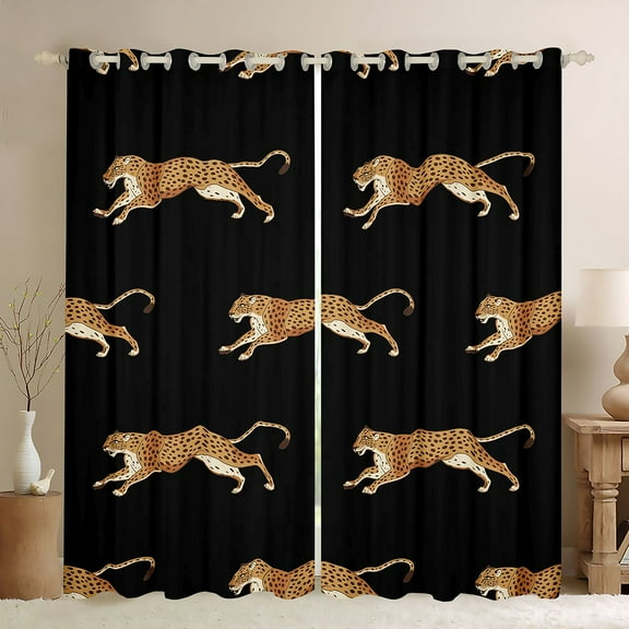 Homewish Jungle Animal Leopard Black Out Curtains,Safari Cheetah Curtains Pack of 2 (42x63 Each),Brown Black Bedroom Curtains For Boy,Super Cozy Room Decor