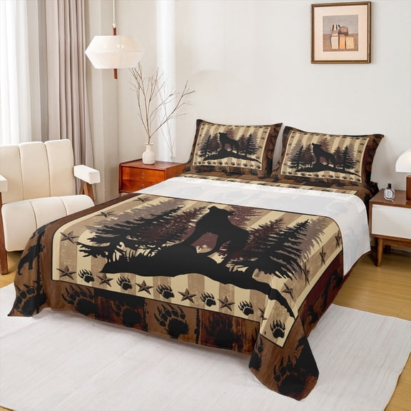 Homewish Jungle Animal Wolf Bed Sheets,Howling Wolves King Sheets,Brown Beige Sheet Set For Adults,Ultra Soft Home Decor,4pcs