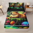 thumbnail image 1 of Homewish Jungle Capybara Zipper Twin Comforter Sets with Fitted Sheet and 2 Pillowcases for Kids, Mushroom Plant Zipper Bedding Set, Green Gold, Black Reversible, 4pcs, 1 of 6