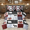 thumbnail image 1 of Homewish Jungle Deer Bear 7-Piece Bedding Comforter Set,Patchwork Plaid Grid King Bedding Sets,Red Gray White Bed Sheets For Boys Kids,Ultra Soft Home Decor Reversible, 1 of 8
