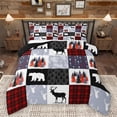 thumbnail image 1 of Homewish Jungle Deer Bear Bedding Comforter Set,Patchwork Plaid Grid Twin Comforter Sets,Red Gray White Bedding Set For Boys Kids,Ultra Soft Home Decor Reversible,2-Piece, 1 of 8