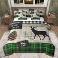 thumbnail image 1 of Homewish Jungle Deer Elk Bedding Comforter Set 7 Pieces for Men, Vintage Green Buffalo Full Bedding Set, Rustic Plant Botanical Reversible Fitted Sheet Flat Sheet, Luxury Bedroom Decor, 1 of 7
