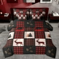 thumbnail image 1 of Homewish Jungle Deer Moose Bedding Comforter Set 7pcs, Rustic Tree Botanical King Bedding Sets, Brown Red Checkered Buffalo Reversible Bed Sheets, Lightweight Room Decor, 1 of 7