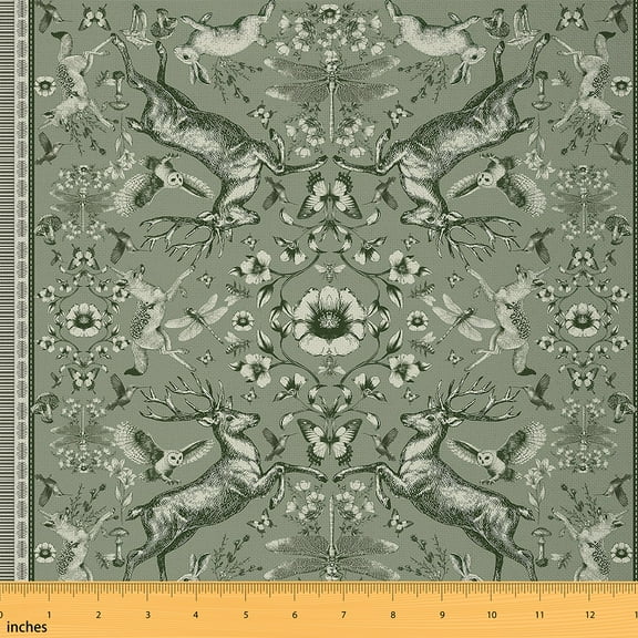 Homewish Jungle Deer Rabbit Fox Fabric by the Yard 1 Yard for Adult, Rustic Farmhouse Room Decor Fabric by the Yard, Wildlife Animal Sewing Fabric, Microfiber Bedroom Decor