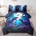 thumbnail image 1 of Homewish Jungle Dino 7 Pieces Full Size Bedding Sets,Neon Plants Full Size Bed in a Bag,Blue,Navy Blue Reversible, 1 of 8