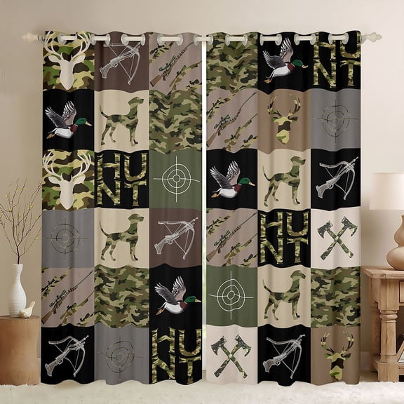 Homewish Jungle Duck Wildlife Black Out Curtains, Western Camouflage Curtains Pack of 2 (42x63 Each), Rustic Hunting Theme Bedroom Curtains, Window Curtains Bedroom Decor