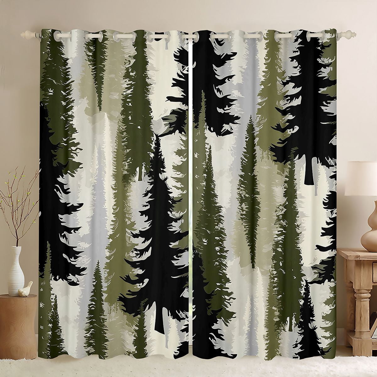 Homewish Jungle Pine Tree Black Out Curtains for Men, Green Plant ...