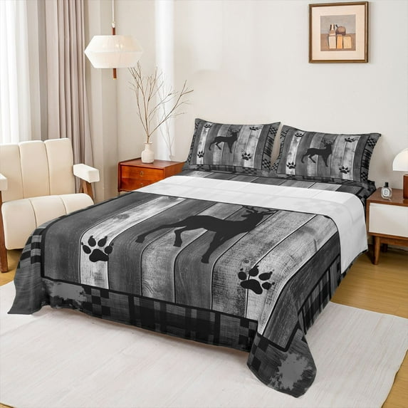 Homewish Jungle Reindeer Elk Queen Sheet Sets, Rustic Farmhouse Cabin Flat Sheet, Teens Kids Boys Girls Queen Fitted Sheet, Ultra Soft Bedroom Decor, 4 Pieces