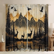 Homewish Jungle Wildlife Black Out Curtains,Natural Landscape Mountain Pine Curtains Pack of 2 (42x63 Each),Rustic Western Cowboy Bedroom Curtains For Teens,Super Cozy Room Decor
