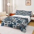 thumbnail image 1 of Homewish Jungle Wildlife Deer Twin Sheet Sets,Pachwork Geometric Plaid Twin Fitted Sheet,Blue Gray Flat Sheet For Boy Teens,Super Cozy Room Decor,3pcs, 1 of 7