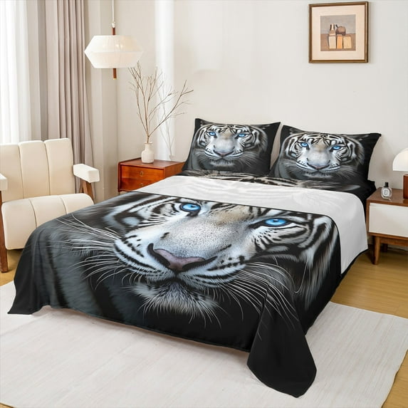 Homewish Jungle Wildlife Tiger Full Size Sheets, 4D Animal Lover Bed Sheets, Teens Kids Boys Girls Sheet Sets, Microfiber Bedroom Decor, 4-Piece