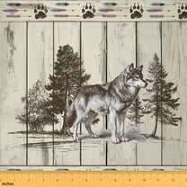 Homewish Jungle Wolf Animal Fabric by the Yard 1 Yard for Adult, Woodland Wildlife Room Decor Fabric by the Yard, Rustic Lodge Cabin Sewing Fabric, Breathable Home Decor
