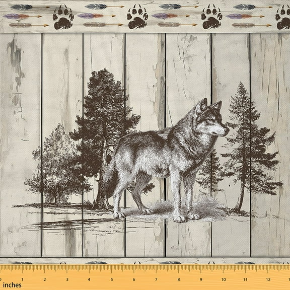 Homewish Jungle Wolf Animal Fabric by the Yard 1 Yard for Adult, Woodland Wildlife Room Decor Fabric by the Yard, Rustic Lodge Cabin Sewing Fabric, Breathable Home Decor