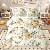 Homewish Kawaii Animal Birds 7-Piece Twin Bedding Set - Retro Watercolor