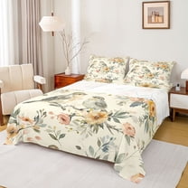Homewish Kawaii Animal Birds Twin Sheet Sets 3pcs for Female Men Adults,Retro Vintage Watercolor Twin Fitted Sheet Microfiber,Chic Flowers Breathable Flat Sheet,Breathable Home Decor
