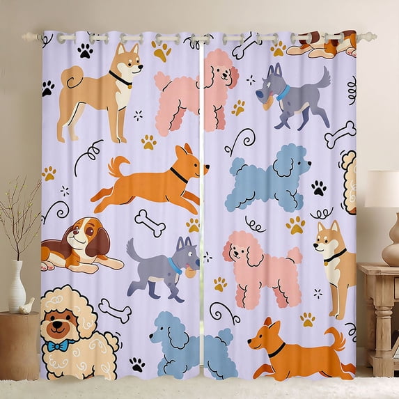 Homewish Kawaii Animal Blackout Curtains,Cartoon Pet Dog Curtains Pack of 2 (42x84 Each),Purple