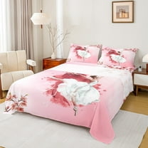 Homewish Kawaii Ballet Princess Twin Sheet Sets, Pink Cherry Blossoms Twin Fitted Sheet, Chic Watercolor Artwork Flat Sheet, Ultra Soft Bedroom Decor, 3 Pieces