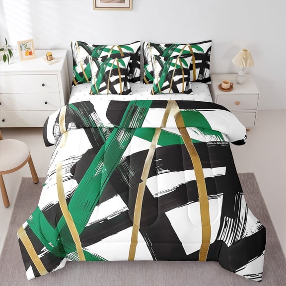 Homewish Kawaii Bee Bedding Comforter Set 7pcs for Children Teens,Flower Animal Queen Bedding Sets Super Cozy,Green Yellow Black Queen Sheet Sets,Luxury Bedroom Decor,Reversible