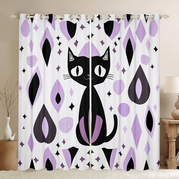 Homewish Kawaii Black Cats Blackout Curtains Set of 2 (52x84 Each) for Children Boys Girls,Cartoon Animal Window Curtains,Cute Pet Curtains and Drapes,Microfiber Bedroom Decor