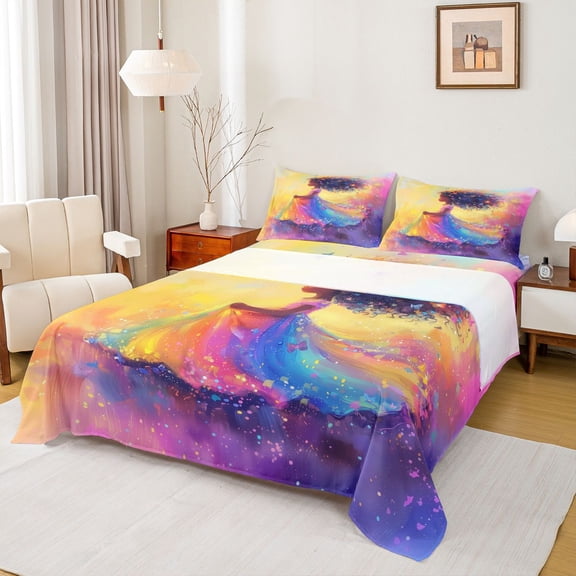 Homewish Kawaii Black Girl Bed Sheets, Cute Fairy Tale Princess King Sheets, Dreamy Butterfly Sheet Set, Luxury Bedroom Decor, 4pcs