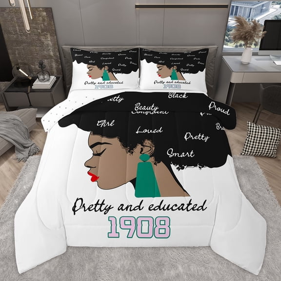 Homewish Kawaii Black Girl Queen Comforter Set, Inspirational Words Bedding Sets, Cartoon Princess Reversible Bedding Comforter Set, Super Cozy Room Decor, 3 Pieces