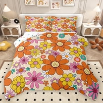 Homewish Kawaii Blossom Bedding Comforter Set,Cute Flower Floral Twin Comforter Sets,Orange Yellow Bedding Set For Girl Teens,Super Cozy Room Decor Reversible,2pcs
