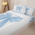 thumbnail image 1 of Homewish Kawaii Blue Bow Zipper Full Size Comforter Sets with Fitted Sheet and 2 Pillowcases for Girl, Cartoon Lattice Zipper Bedding Set, Reversible, 4pcs, 1 of 6