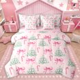 thumbnail image 1 of Homewish Kawaii Bow 7 Pieces Bedding Comforter Set,Cartoon Christmas Tree Full Bedding Set,Ppink Green Fitted Sheet Flat Sheet For Girl Teens,Super Cozy Room Decor Reversible, 1 of 9