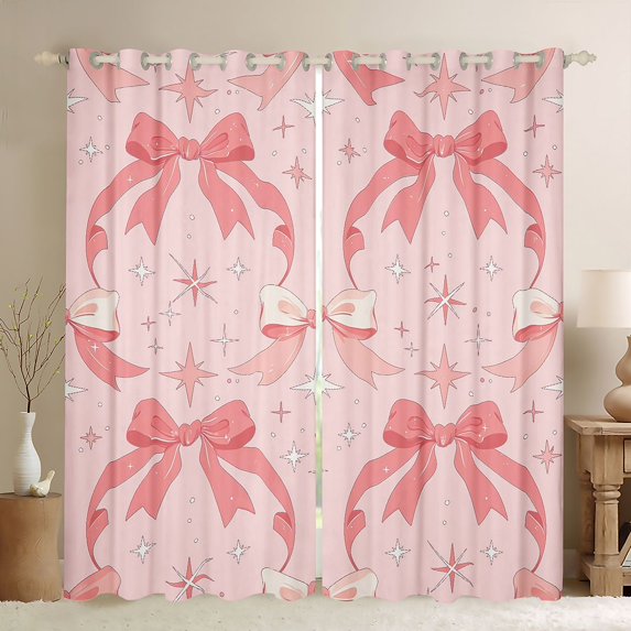 Homewish Kawaii Bow Curtains Pack of 2 (42x84 Each) for Kids Children Girls,Dreamy Princess Curtains Blackout,Cartoon Bow Knot Stars Bedroom Curtains,Ultra Soft Home Decor