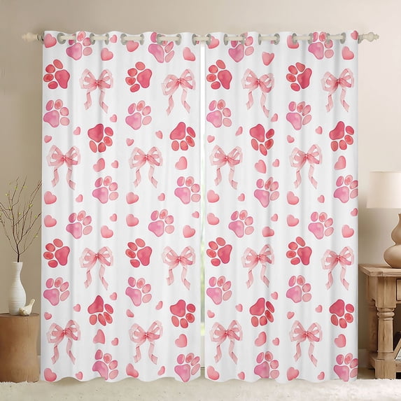 Homewish Kawaii Bow Dog Paw Kitchen Curtains,Lovely Pet Themed Black Out Curtains Pack of 2 (42x63 Each),Pink