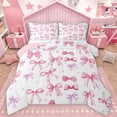 thumbnail image 1 of Homewish Kawaii Bow Tie Bedding Comforter Set,Ribbon Bowknot Twin Comforter Sets,White Pink Bedding Set For Girl Kids,Luxury Bedroom Decor Reversible,2pcs, 1 of 9