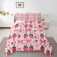 thumbnail image 1 of Homewish Kawaii Bow Tie Full Size Comforter Sets,Cute Fruit Strawberry Bedding Comforter Set,Pink Red Bedding Sets For Girls Kids,Breathable Home Decor Reversible,3-Piece, 1 of 9