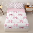 thumbnail image 1 of Homewish Kawaii Bow Zipper Twin Comforter Sets with Fitted Sheet and 2 Pillowcases For Girls,Pink Bowknot Bowtie Zipper Bedding Set,Pink Reversible,4-Piece, 1 of 7