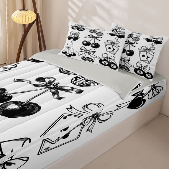 Homewish Kawaii Bowknot Ball Zipper Twin Comforter Sets with Fitted Sheet and 2 Pillowcases for Kids, Cartoon Billiards Zipper Bedding Set, Gray Reversible, 4pcs