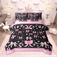 thumbnail image 1 of Homewish Kawaii Bowknot Bedding Comforter Set 7pcs for Girls, Black Pink Plaid Queen Bedding Sets, Hand Drawn Love Hearts Queen Sheet Sets, Microfiber Bedroom Decor, 1 of 8