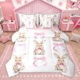 thumbnail image 1 of Homewish Kawaii Bowknot Bunnies Bedding Comforter Set 7pcs, Pink Princess Ribbon King Bedding Sets, Cute Cartoon Rabbit Reversible Bed Sheets, Super Cozy Room Decor, 1 of 8