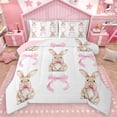 thumbnail image 1 of Homewish Kawaii Bowknot Bunnies Full Size Comforter Sets, Pink Princess Ribbon Bedding Comforter Set, Cute Cartoon Rabbit Reversible Bedding Sets, Super Cozy Room Decor, 3pcs, 1 of 8