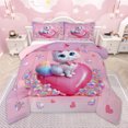 thumbnail image 1 of Homewish Kawaii Bowknot Cat Queen Comforter Set for Girl, Romantic Love Heart Bedding Sets, Fashion Kitten Animal Reversible Bedding Comforter Set, Lightweight Room Decor, 3-Piece, 1 of 8