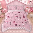 thumbnail image 1 of Homewish Kawaii Bowknot Skeleton Full Size Comforter Sets, Cartoon Guitar Music Bedding Comforter Set, Girly Pink Gothic Cartoon Reversible Bedding Sets, Microfiber Bedroom Decor, 3-Piece, 1 of 8