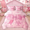 thumbnail image 1 of Homewish Kawaii Bowtie Ribbon 7-Piece Twin Bedding Sets,Vintage Damask Jacquard Bedding Comforter Set,Pink Bow Sheet Sets For Girl Kids,Luxury Bedroom Decor Reversible, 1 of 8