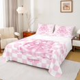 thumbnail image 1 of Homewish Kawaii Bowtie Ribbon Twin Sheet Sets,Classic Geometric Checkered Twin Fitted Sheet,Pink White Flat Sheet For Girl Kids,Luxury Bedroom Decor,3-Piece, 1 of 7
