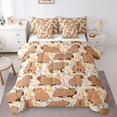 thumbnail image 1 of Homewish Kawaii Brown Capybara 7-Piece Bedding Comforter Set for Boys Girls,Colorful Flowers King Bedding Sets,Cartoon Cute Animal Ultra Soft Bed Sheets,Lightweight Room Decor,Reversible, 1 of 8
