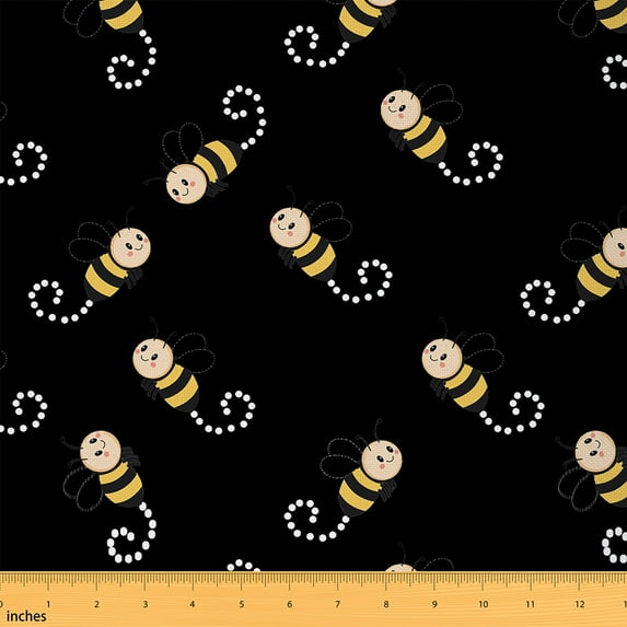 Homewish Kawaii Cartoon Bee Fabric by the Yard 1 Yard,Wild Animal Home Decor Fabric by the Yard,Yellow Black Sewing Fabric For Boys Kids,Ultra Soft Home Decor